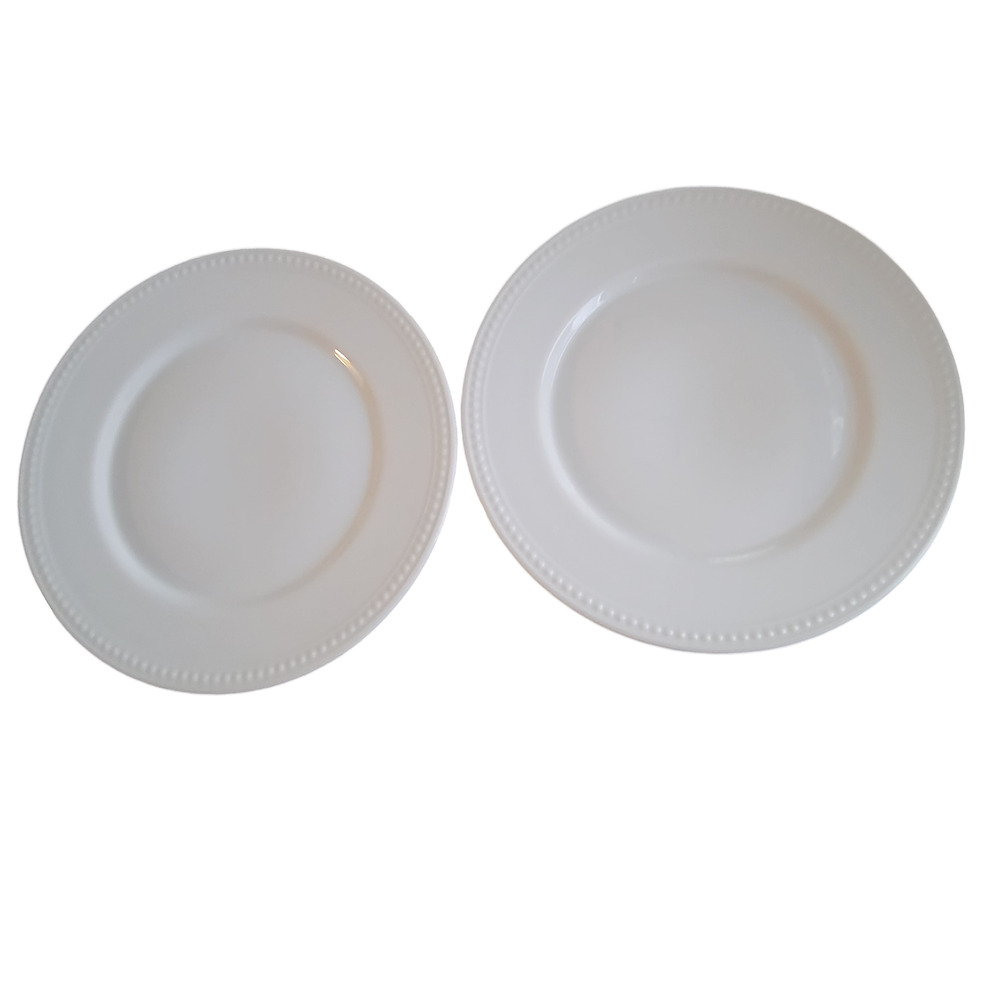Better Homes and Gardens "Sophia Beaded" 2 Dinner Plates White Beaded Farmhouse